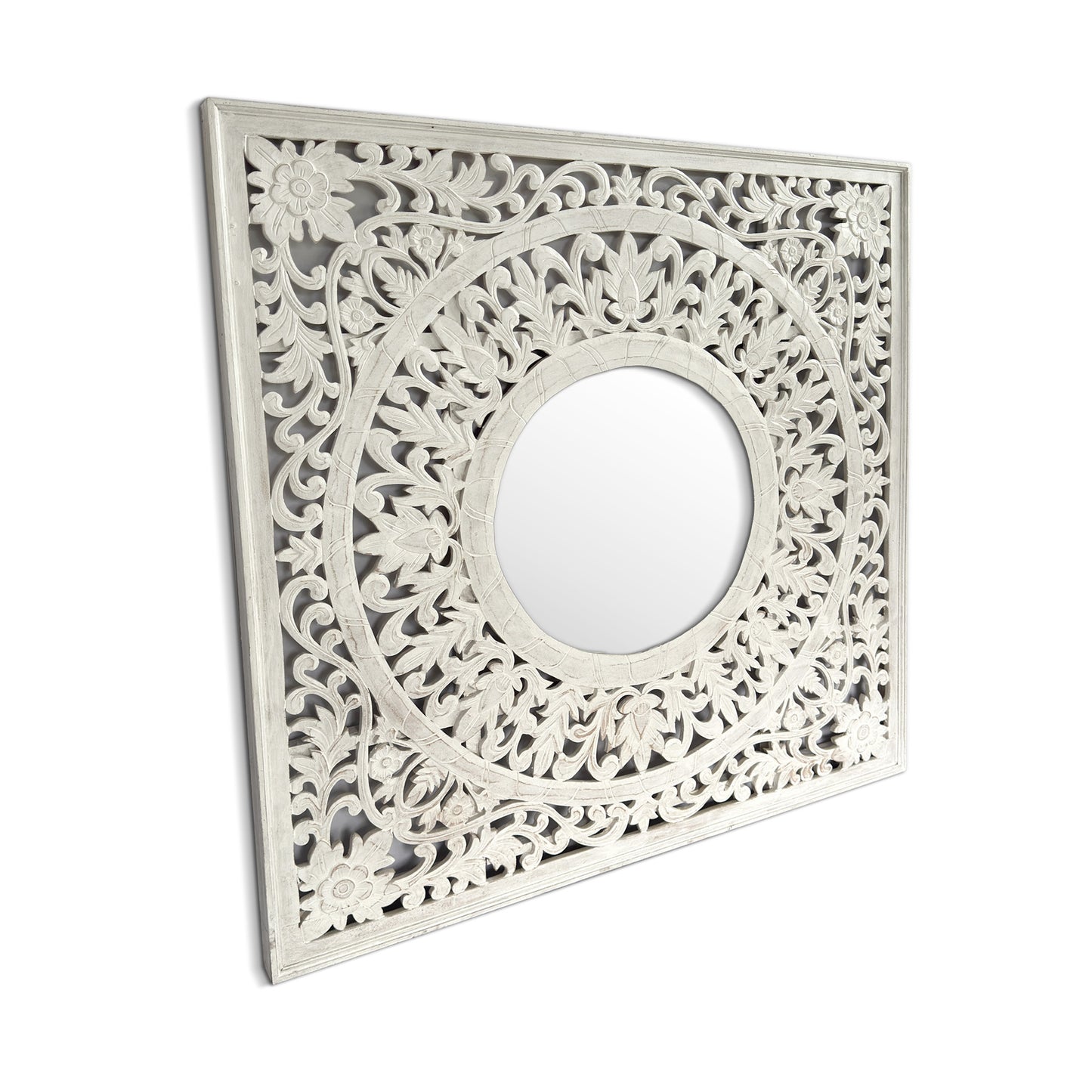 Hand Carved Mirror "Kilau" - White wash - 130cm