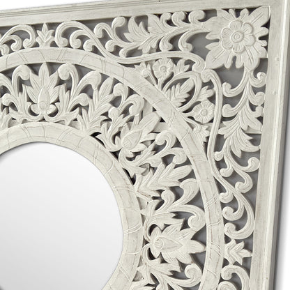 Hand Carved Mirror "Kilau" - White wash - 130cm