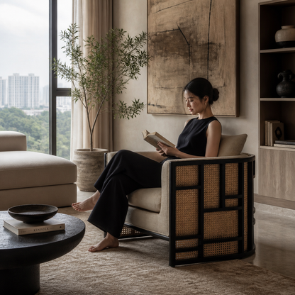 Kitsune Cane Lounge Chair - Natural Cane & Wood