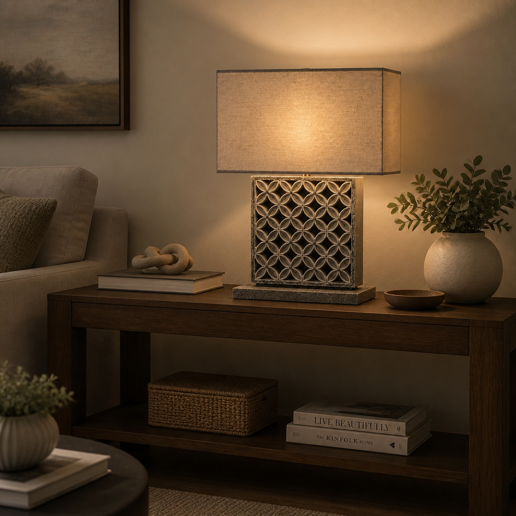 Carved Table Lamp "Lune" - Pastel Brown