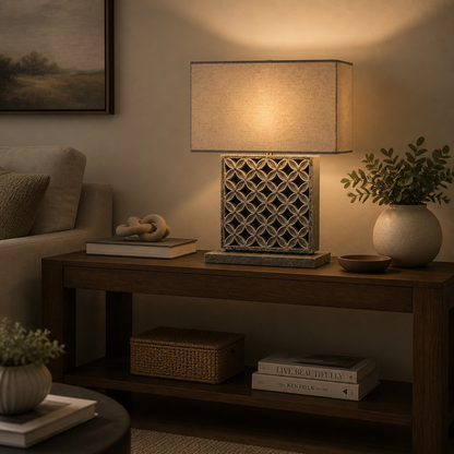 Carved Table Lamp "Lune" - Pastel Brown