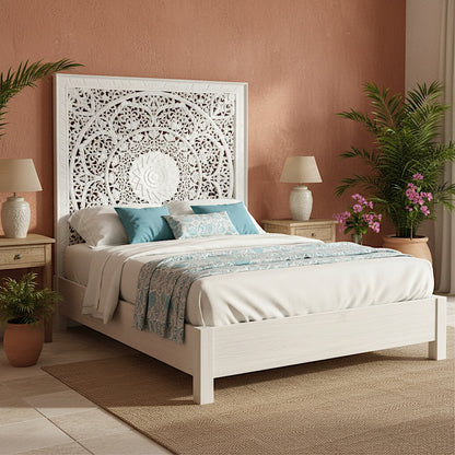 Carved Bed Headboard "Manusa" - White