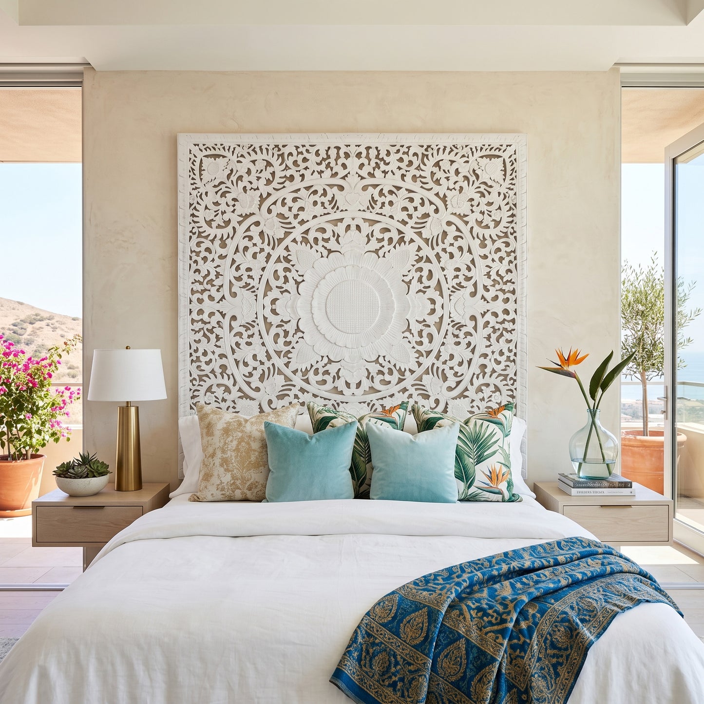 Carved Full Bed Headboard "Matahari"- USA