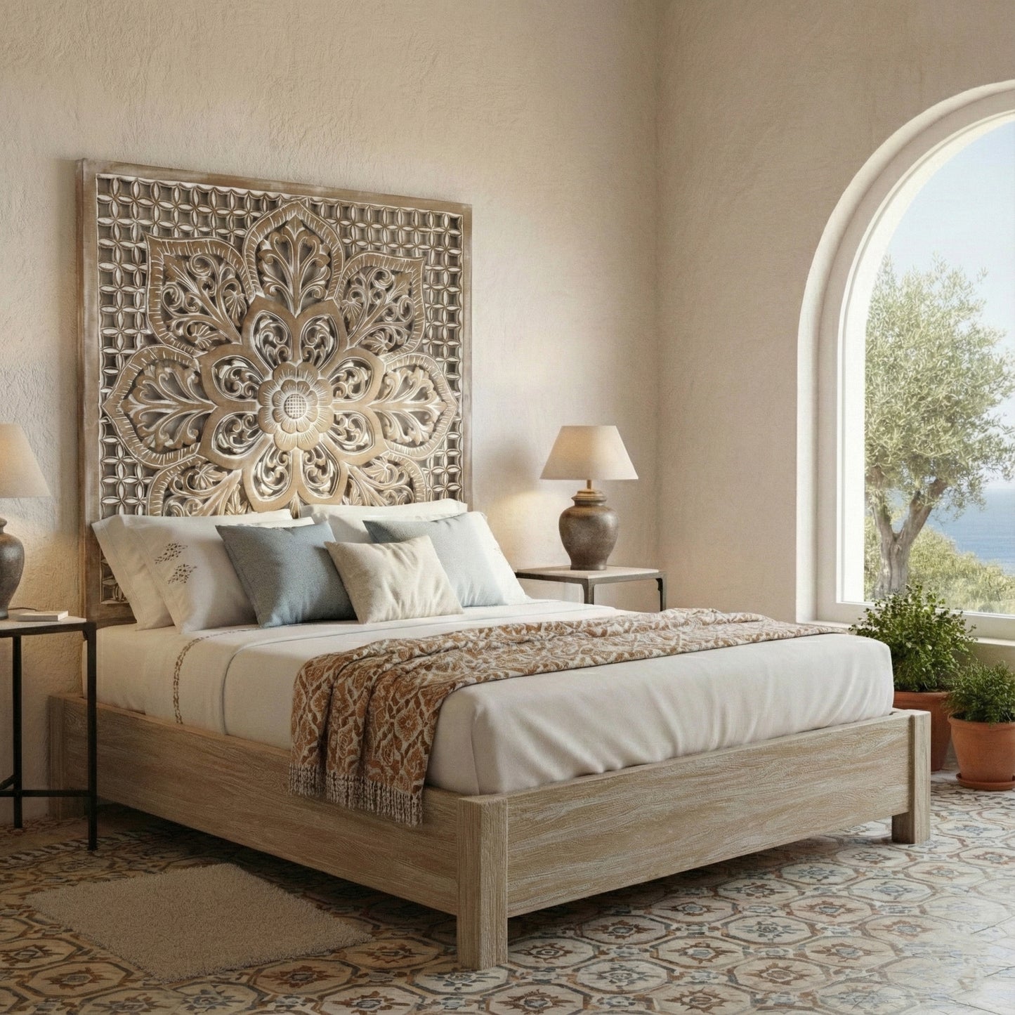 CarvedFull Bed Headboard "Medit" - USA