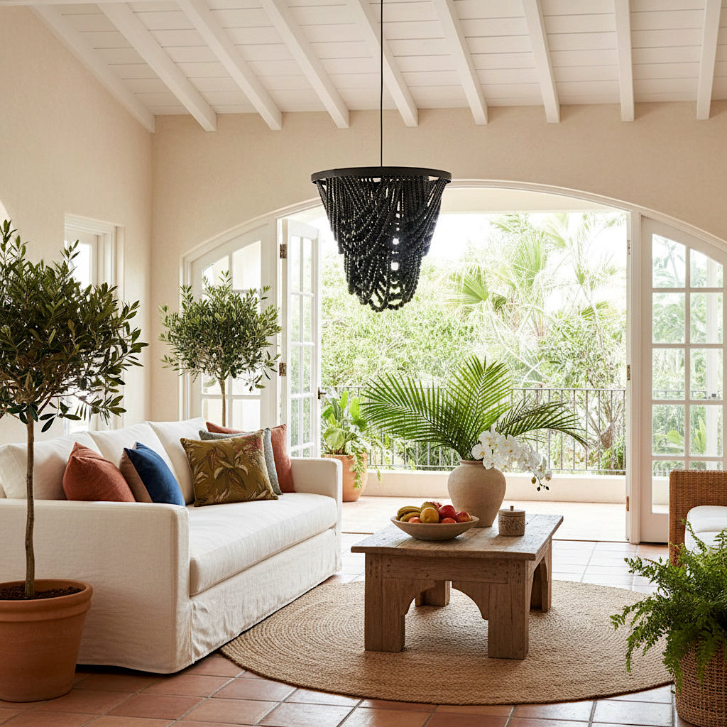 Wooden Beads Chandelier 'Menari' - Black