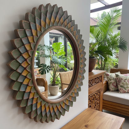 Hand Carved Mirror "Naraya" - Multicolor - 60 cm