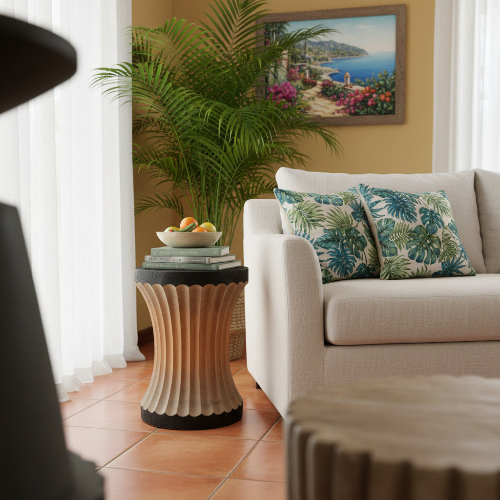 Sculptural Wooden Side Table / Stool 'Nyamanku' in Natural - 35 x 40 cm