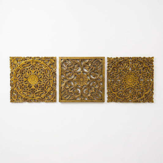Set of 3 Decorative Panels "Pererenan" - Gold - 50 cm