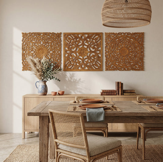 Set of 3 Decorative Panels "Pererenan" - Natural Brown - 50 x 50 cm