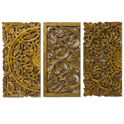 Set of 3 Decorative Panels "Pererenan" - Gold - 50 cm