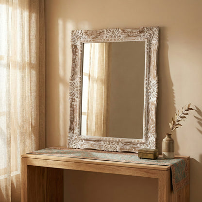 Hand Carved Mirror "Pertiwi" - Natural Wash - 90  cm