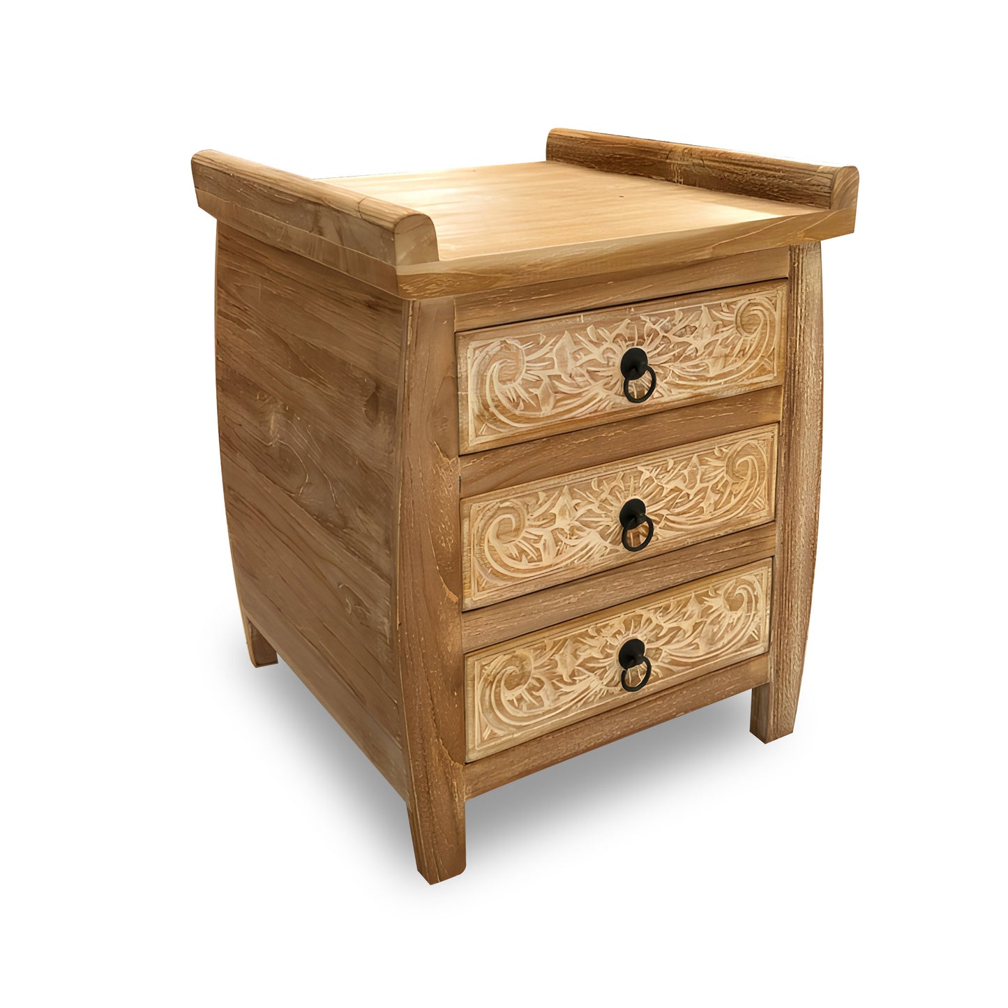 Carved Bedside Table 'Puspita' - White Wash