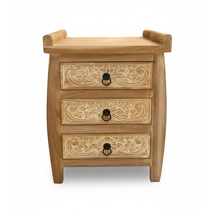 Carved Bedside Table 'Puspita' - White Wash