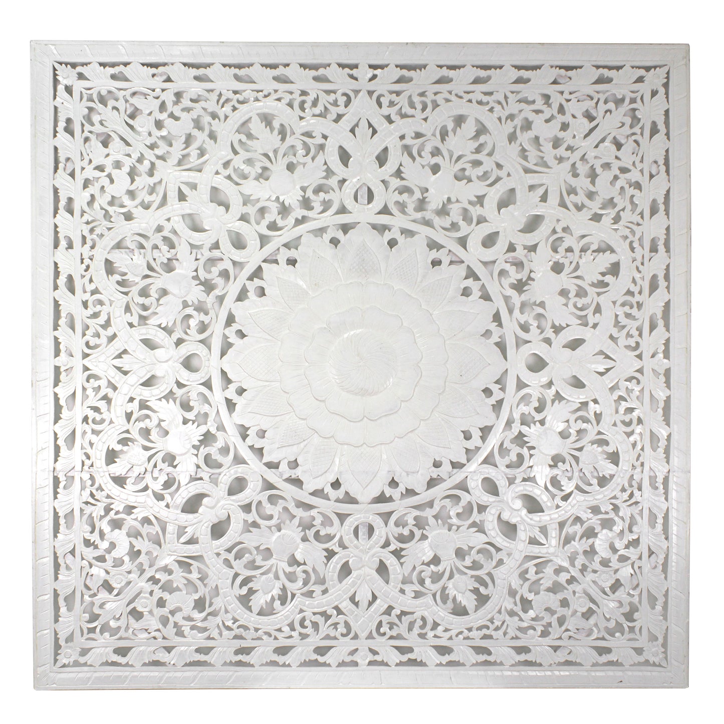 Carved Full Bed Headboard "Raflessia" - White - USA