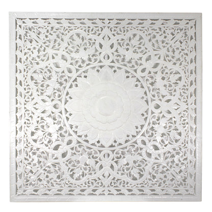 Carved Full Bed Headboard "Raflessia" - White - USA