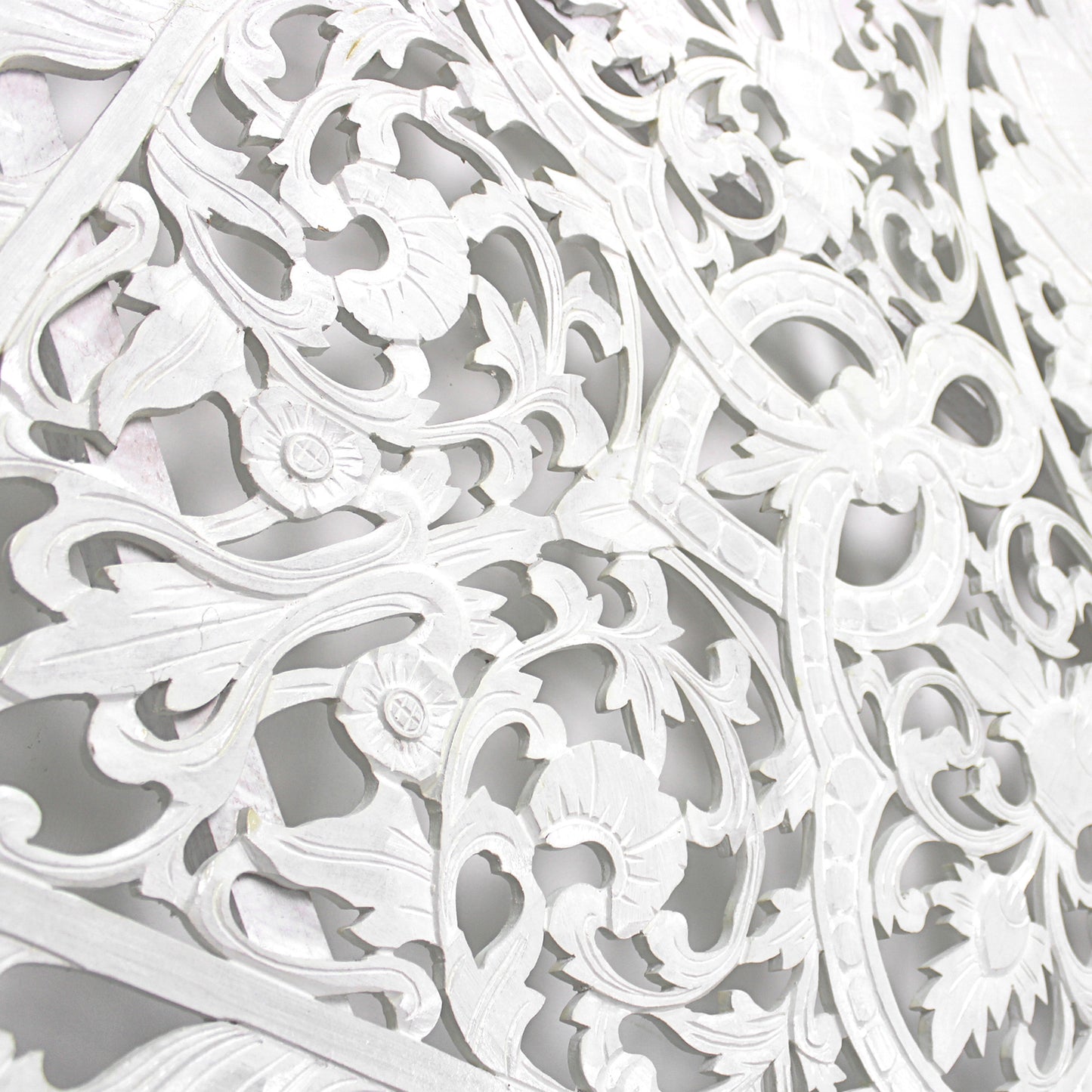 Carved Full Bed Headboard "Raflessia" - White - USA