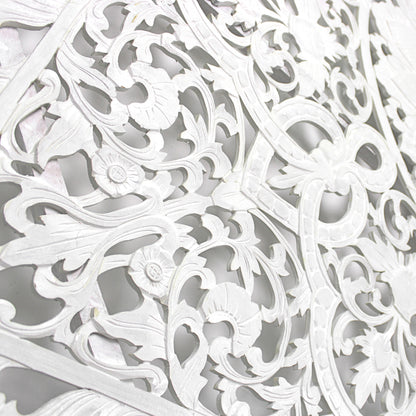 Carved Full Bed Headboard "Raflessia" - White - USA