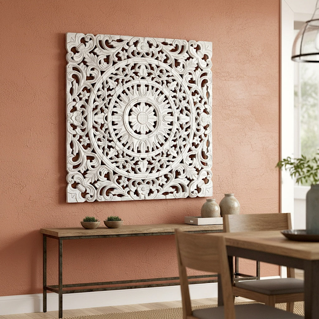 Carved Decorative Panel "Ranting" - White Wash - 60 cm