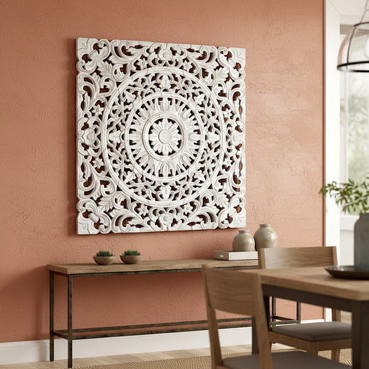 Carved Decorative Panel "Ranting" - White Wash - 60 cm