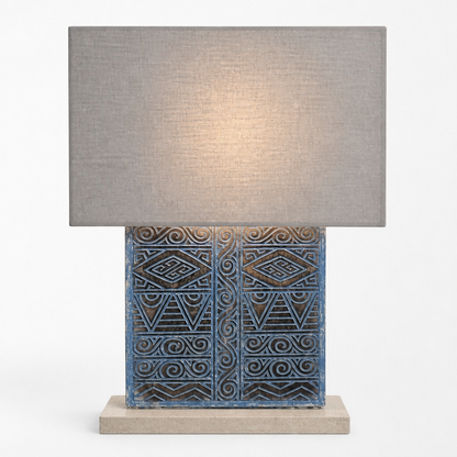 Carved Table Lamp “Rêve” – Blue Wash