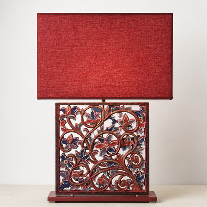 Carved Table Lamp “Rouge” – Multicolor Red