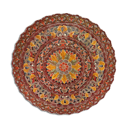 Carved Mandala Decorative Panel "Sri" - Red