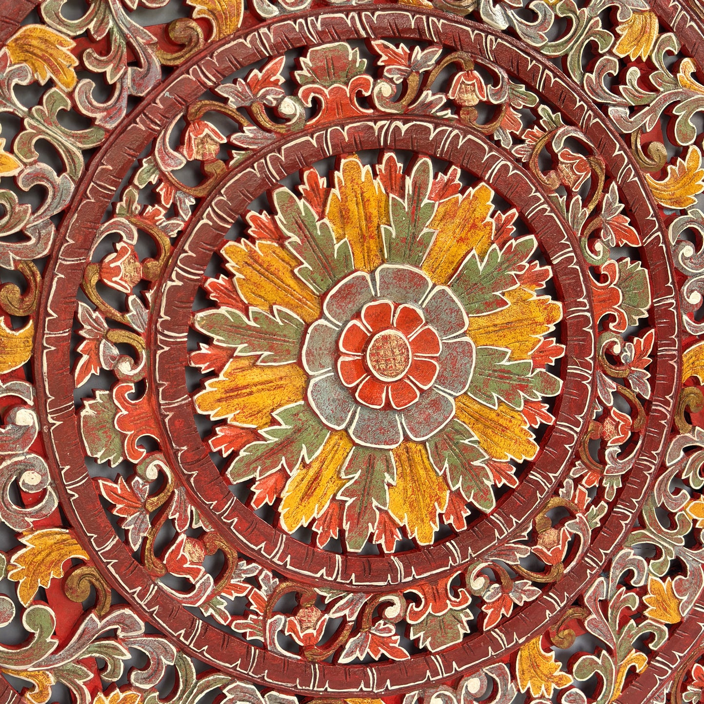Carved Mandala Decorative Panel "Sri" - Red