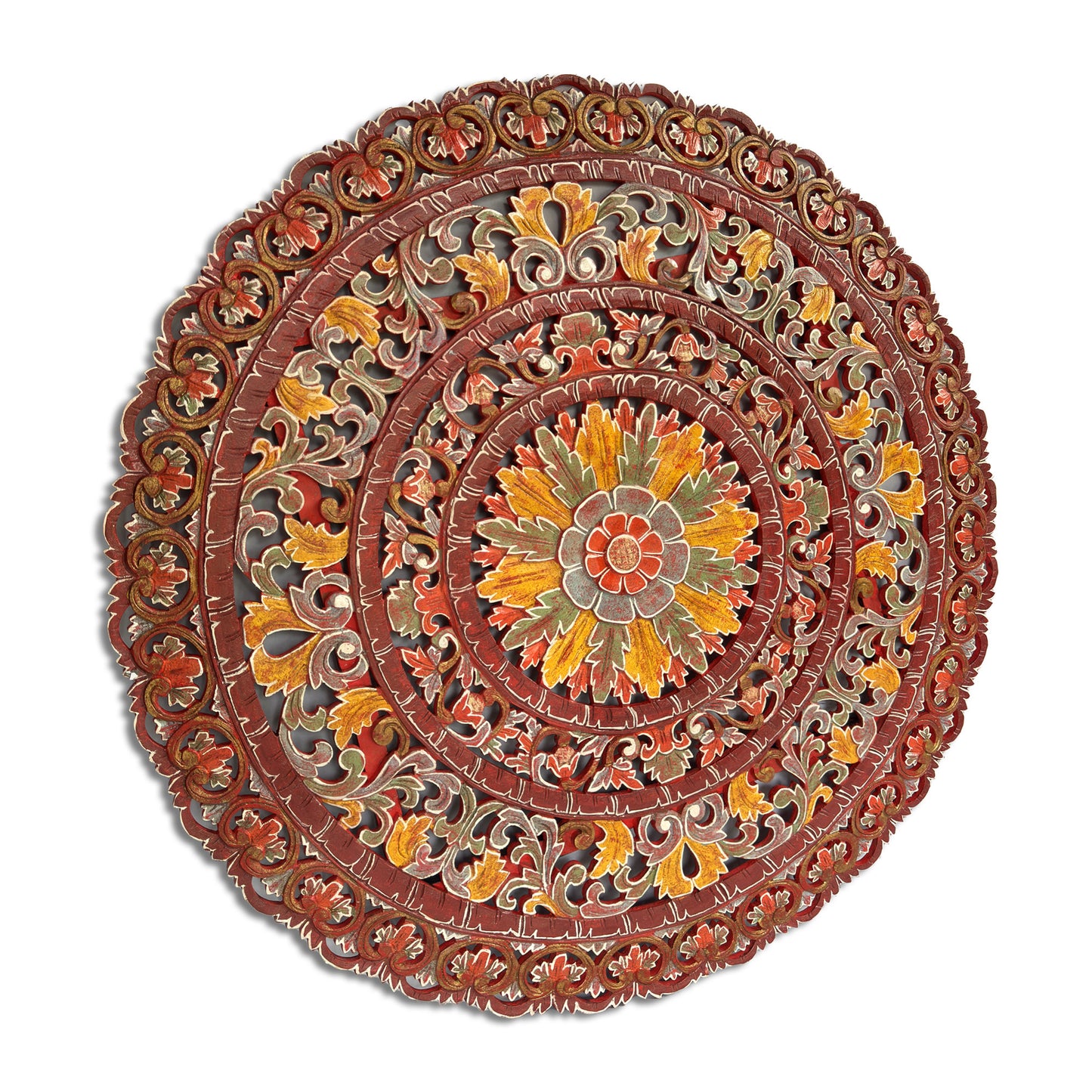 Carved Mandala Decorative Panel "Sri" - Red