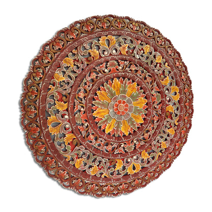 Carved Mandala Decorative Panel "Sri" - Red