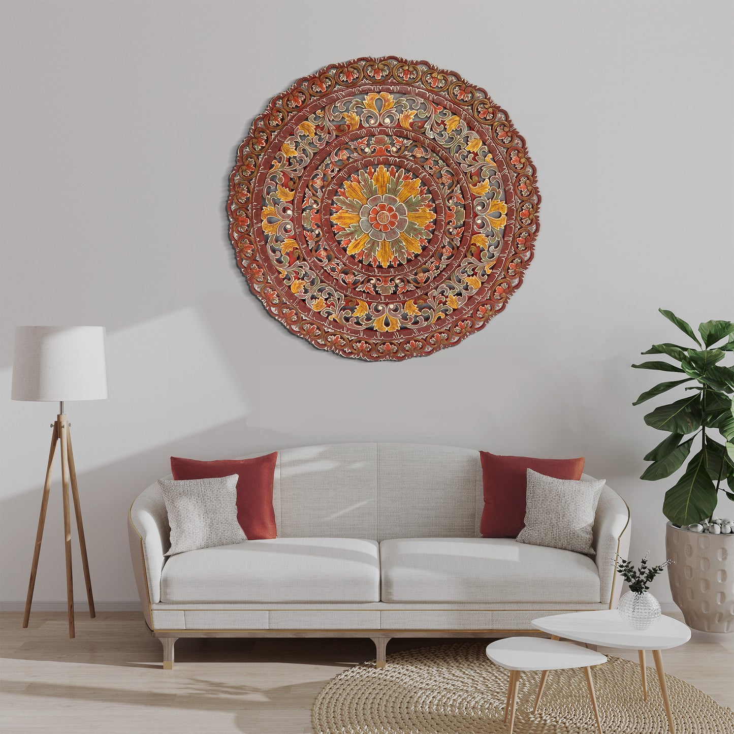 Carved Mandala Decorative Panel "Sri" - Red