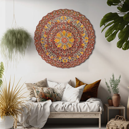 Carved Mandala Decorative Panel "Sri" - Red