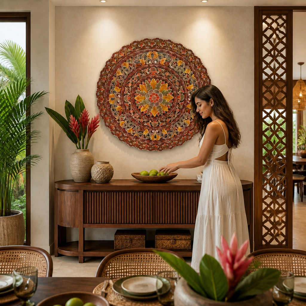Carved Mandala Decorative Panel "Sri" - 100 cm