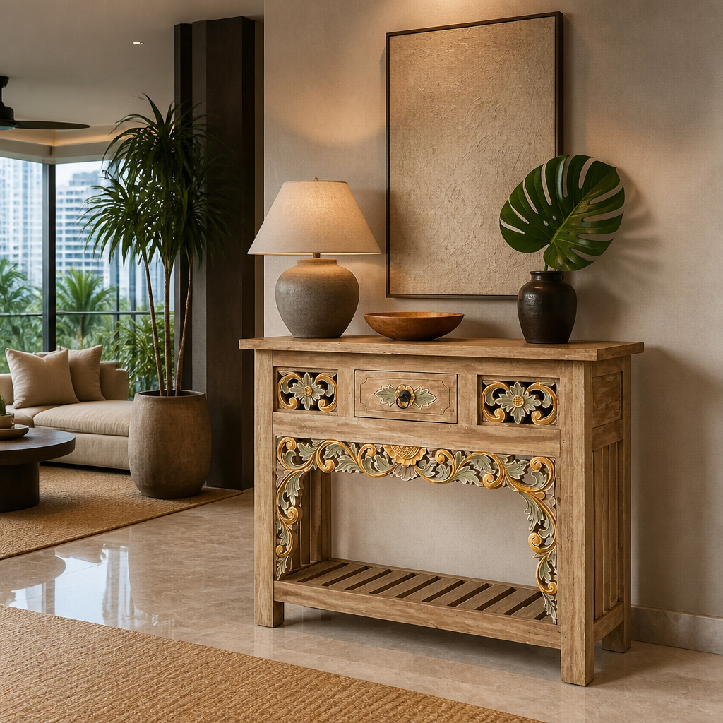 Hand-Carved Wooden Console Table “Sukawati”  - 120 × 90 cm