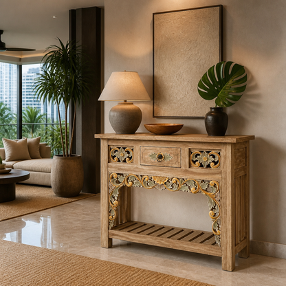 Hand-Carved Wooden Console Table “Sukawati”  - 120 × 90 cm
