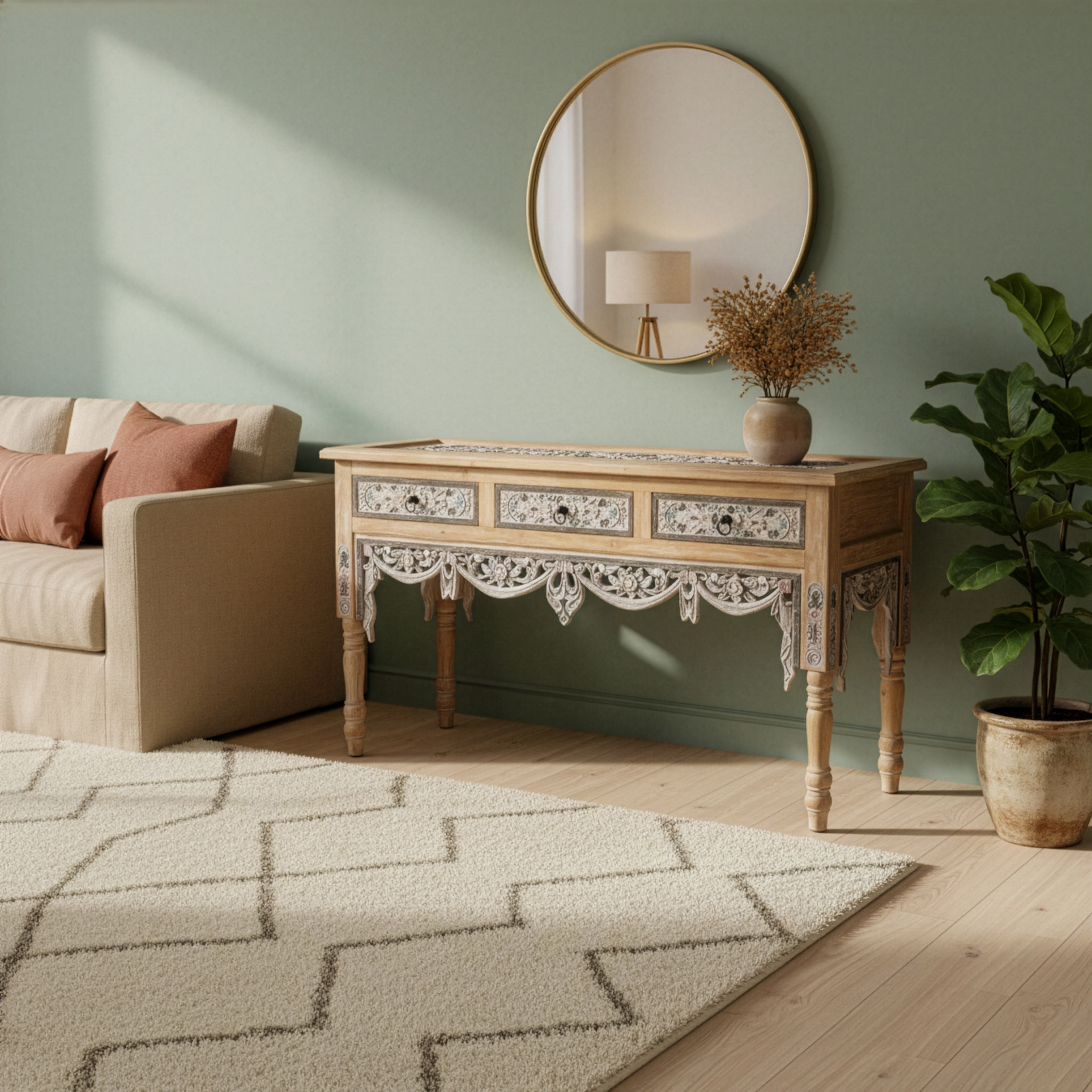 Kulture Home Decor & Furniture - Wooden Carved Console Table 