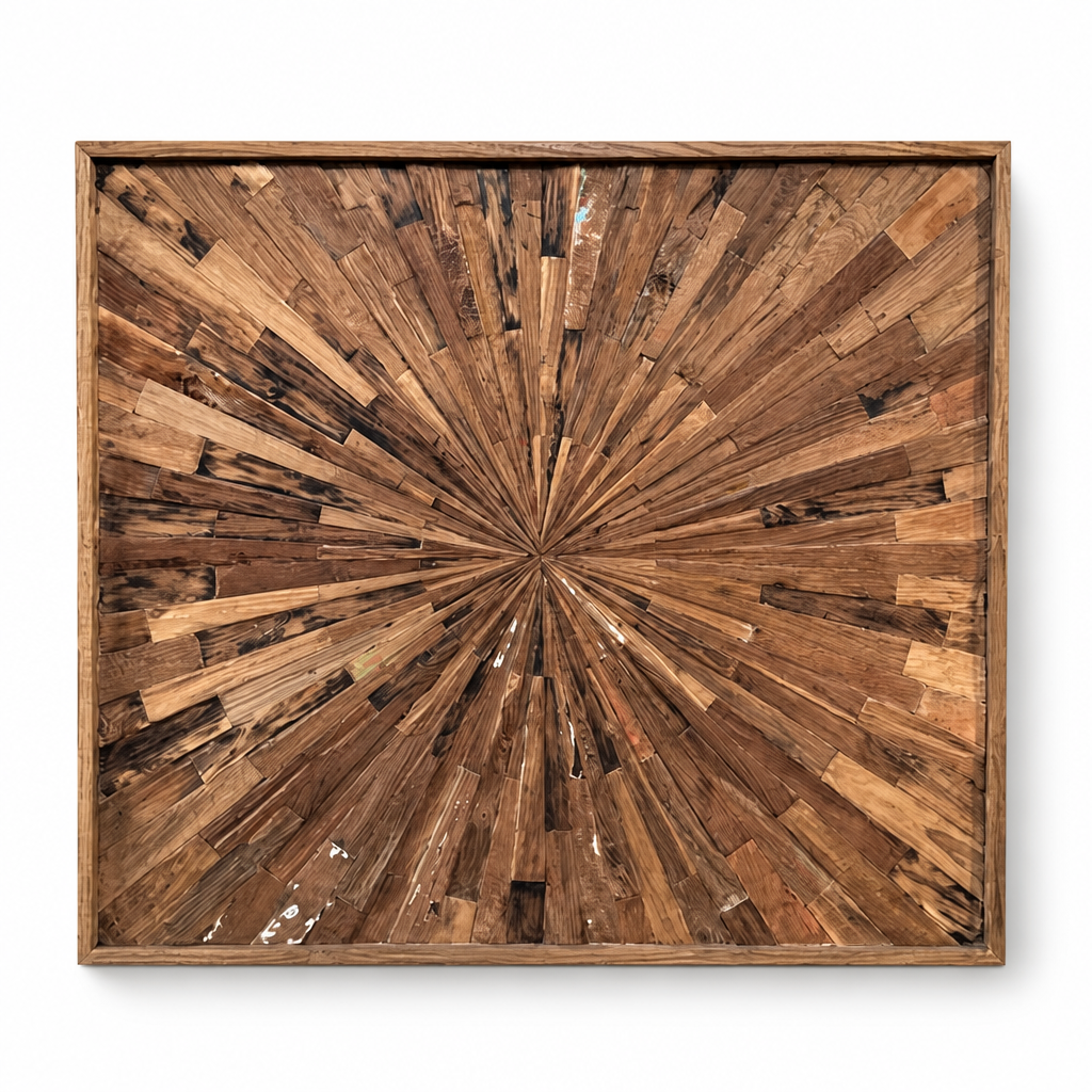 Reclaimed Wood Starburst Mosaic 'Sekala' - 110 x 95 cm