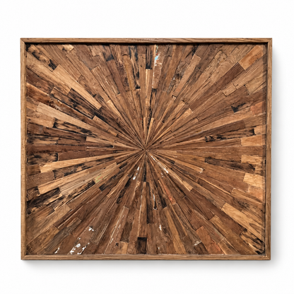 Reclaimed Wood Starburst Mosaic 'Sekala' - 110 x 95 cm