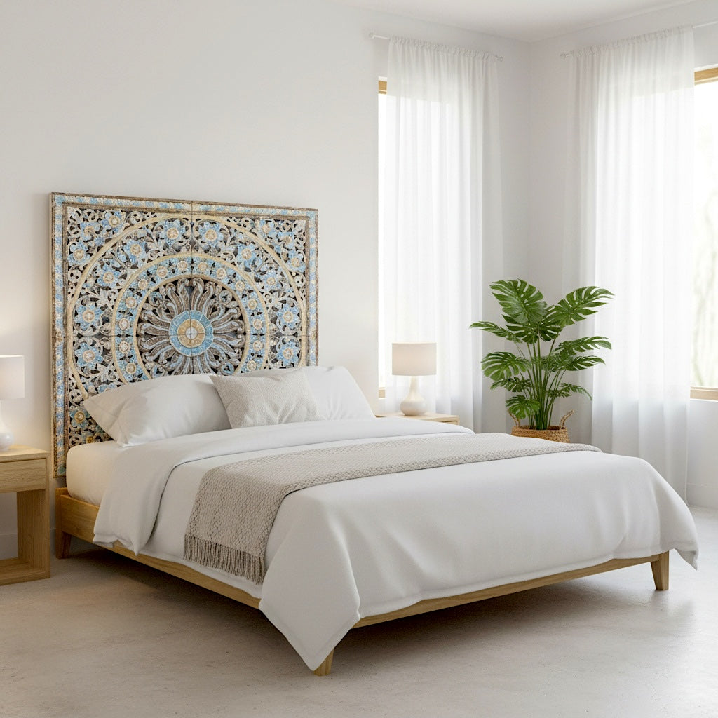 Carved Bed Headboard "Dianna" - Blue