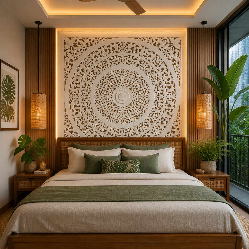 Carved Full Bed Headboard "Rampai"