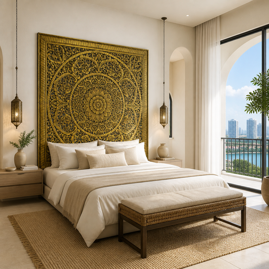 Carved Bed Headboard "Manusa" - Gold Antique