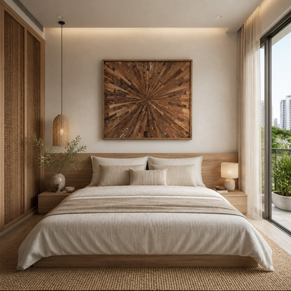 Reclaimed Wood Starburst Mosaic 'Sekala' - 110 x 95 cm