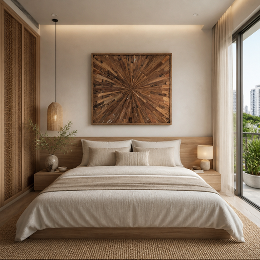 Reclaimed Wood Starburst Mosaic 'Sekala' - 110 x 95 cm