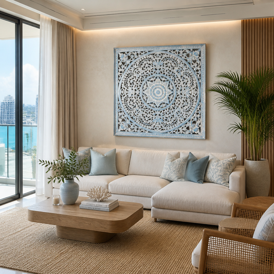 Decorative Panel "Peony" - Blue Wash - 110 x 110 cm