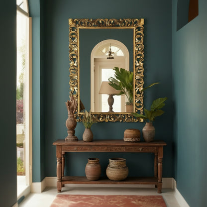 Hand Carved Mirror "Cempaka" Gold Wash - 180 cm