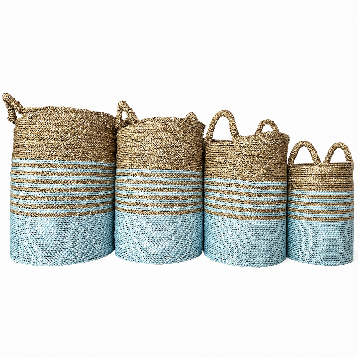 Set of 4 Baskets 'Biru' - Blue & Natural