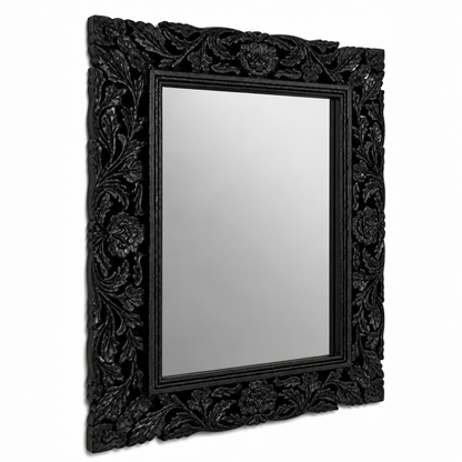 Customised Hand Carved Mirror "Gemilang" Black - 70 x 70 cm
