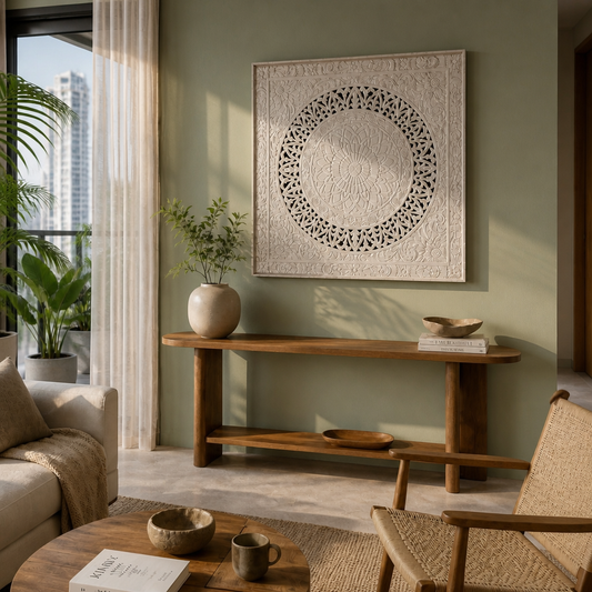 Carved Decorative Panel "Hati" - White Wash - 120 cm