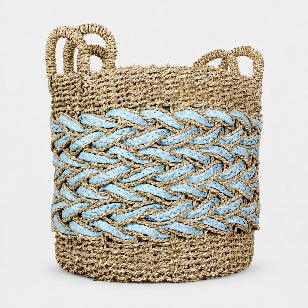 Set of 3 Baskets 'Papua' - Green & Natural