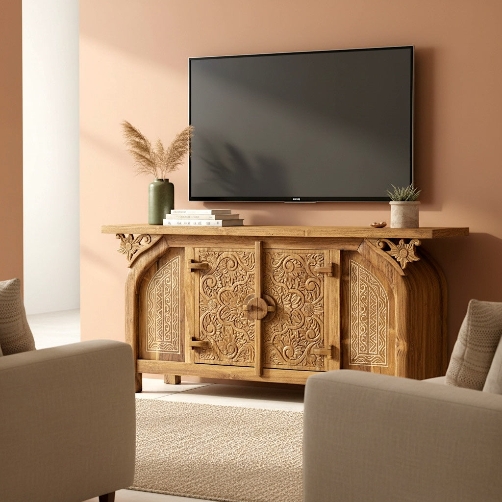 Hand-Carved Wooden Console Cabinet “Kamelia” – 170 cm