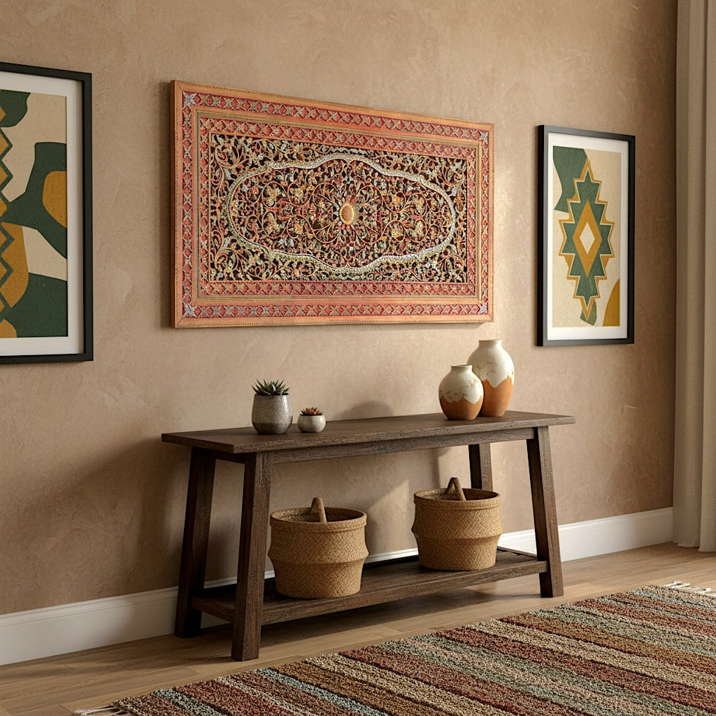 Carved Decorative Panel "Jimbaran" - Multicolor Red - 180 x 75 cm